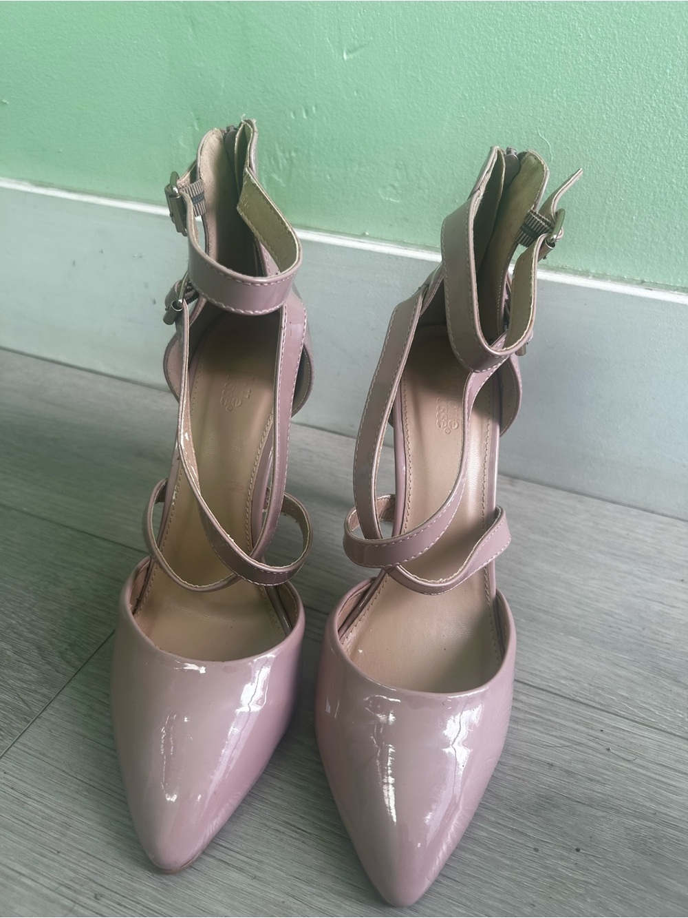 Charlotte Russe Blush Patent Pointed-Toe Ankle Strap Heels